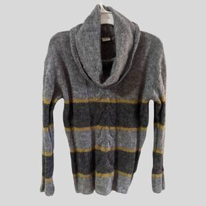 Esprit Cowl Neck Sweater Gray Gold Stripe Women’s XS Mohair Wool Cozy Knit